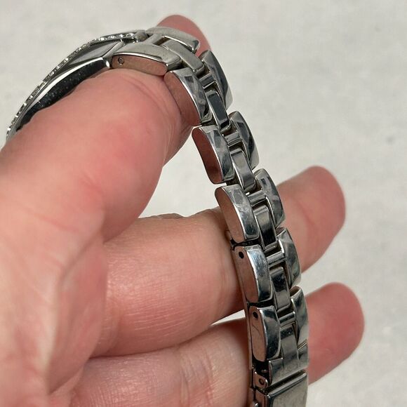 Timex Watch Women 25mm Round Pave Bezel Black Dial Silver Tone 6.25" New Battery - Picture 7 of 11